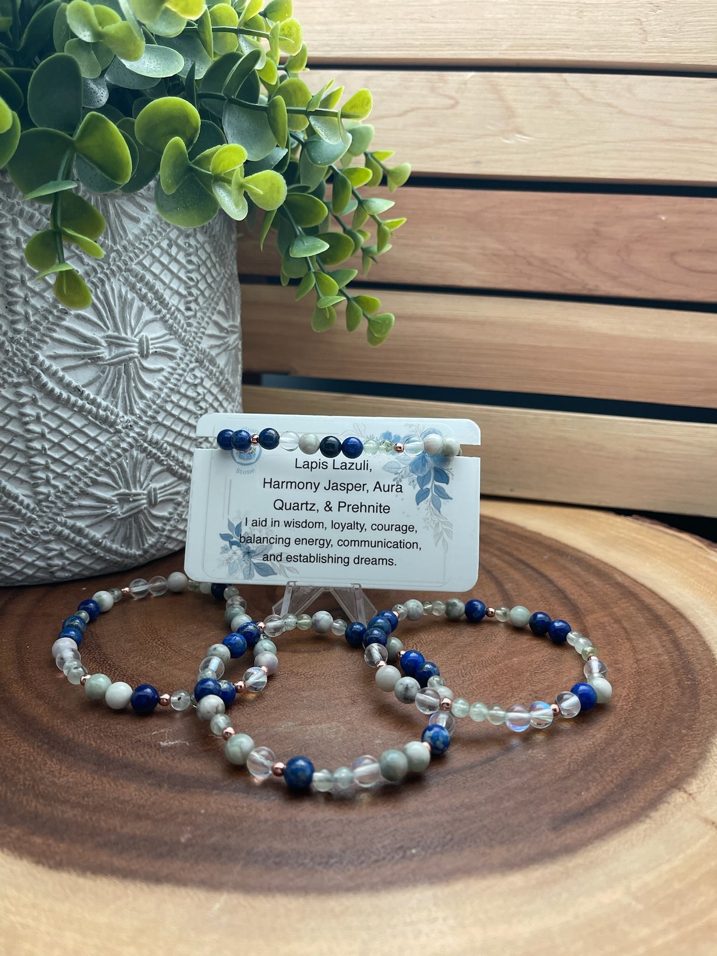 Lapis Lazuli, Harmony Jasper, Aura Quartz, and Prehnite Bracelet