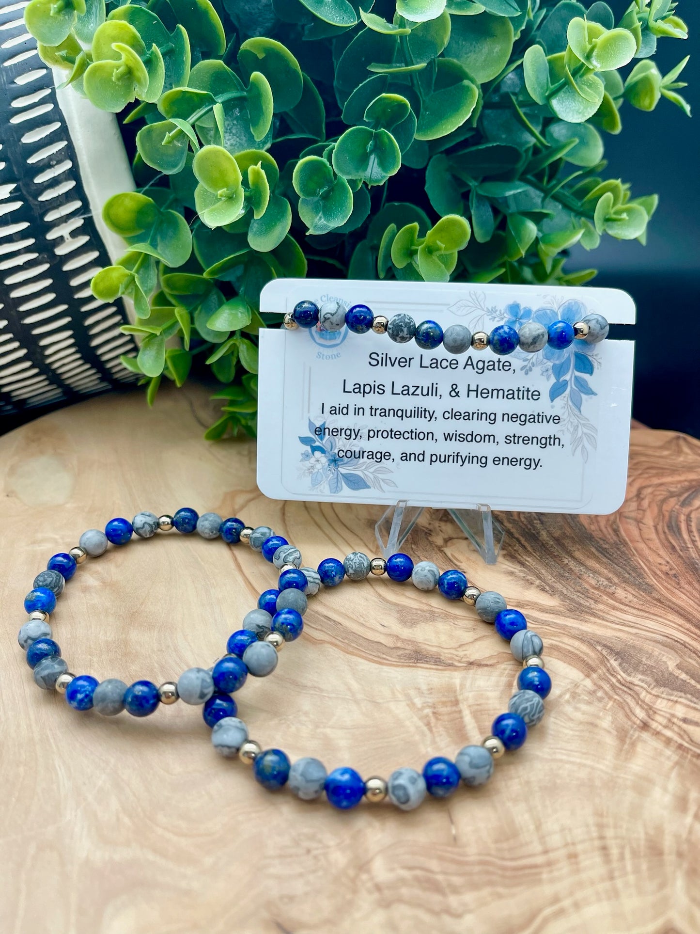 Silver Lace, Lapis Lazuli and Hematite Bracelet