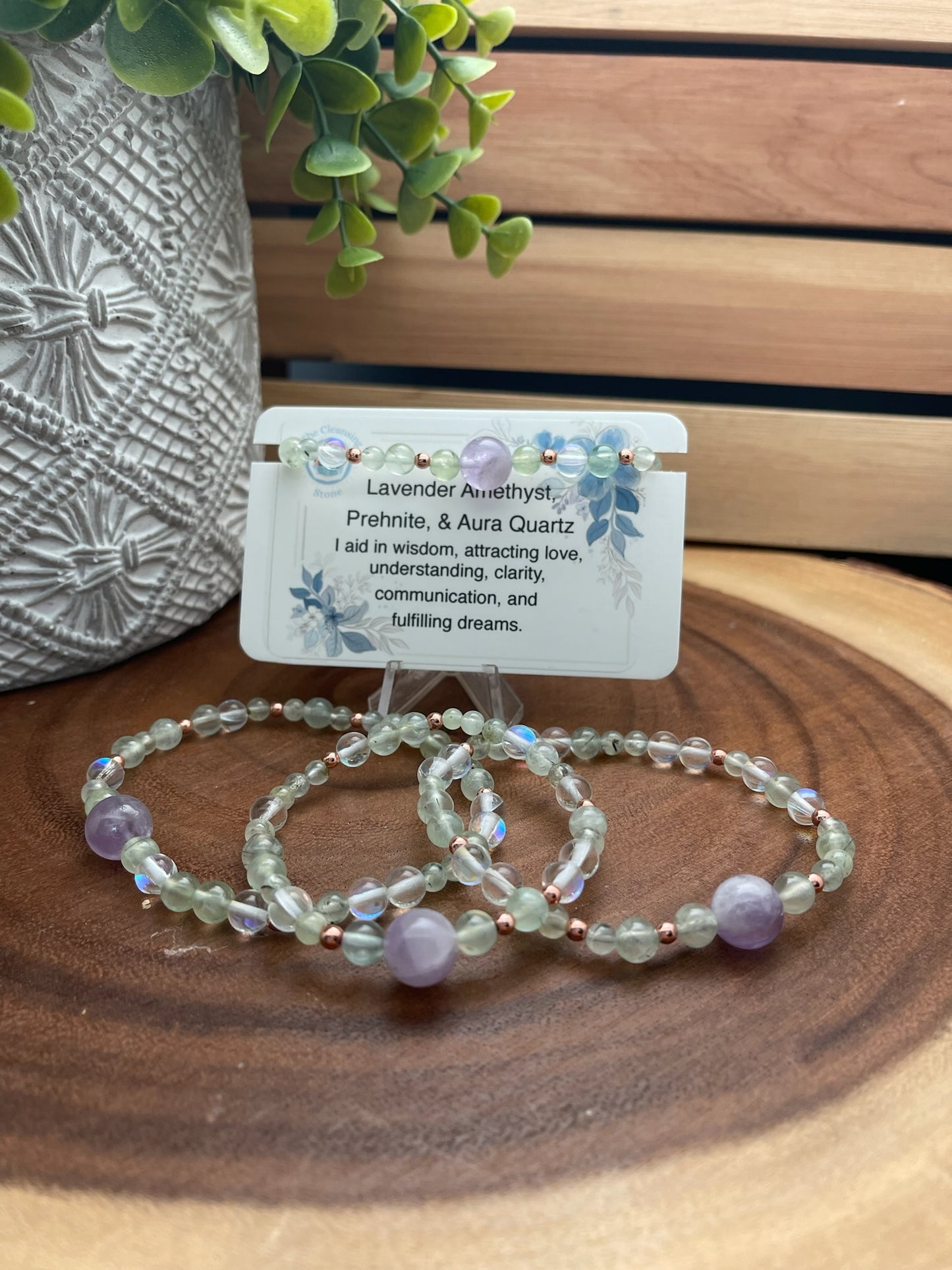 Lavender Amethyst, Prehnite, & Aura Quartz Bracelet