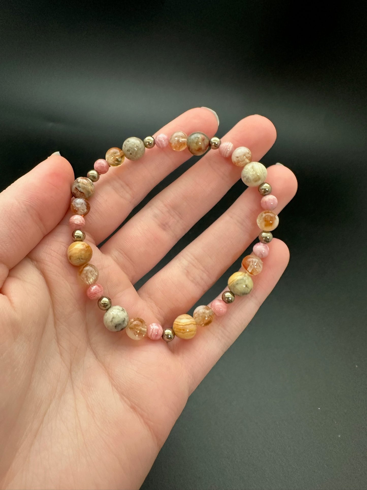 Citrine, Crazy Lace Agate, and Rhodochrosite Bracelet