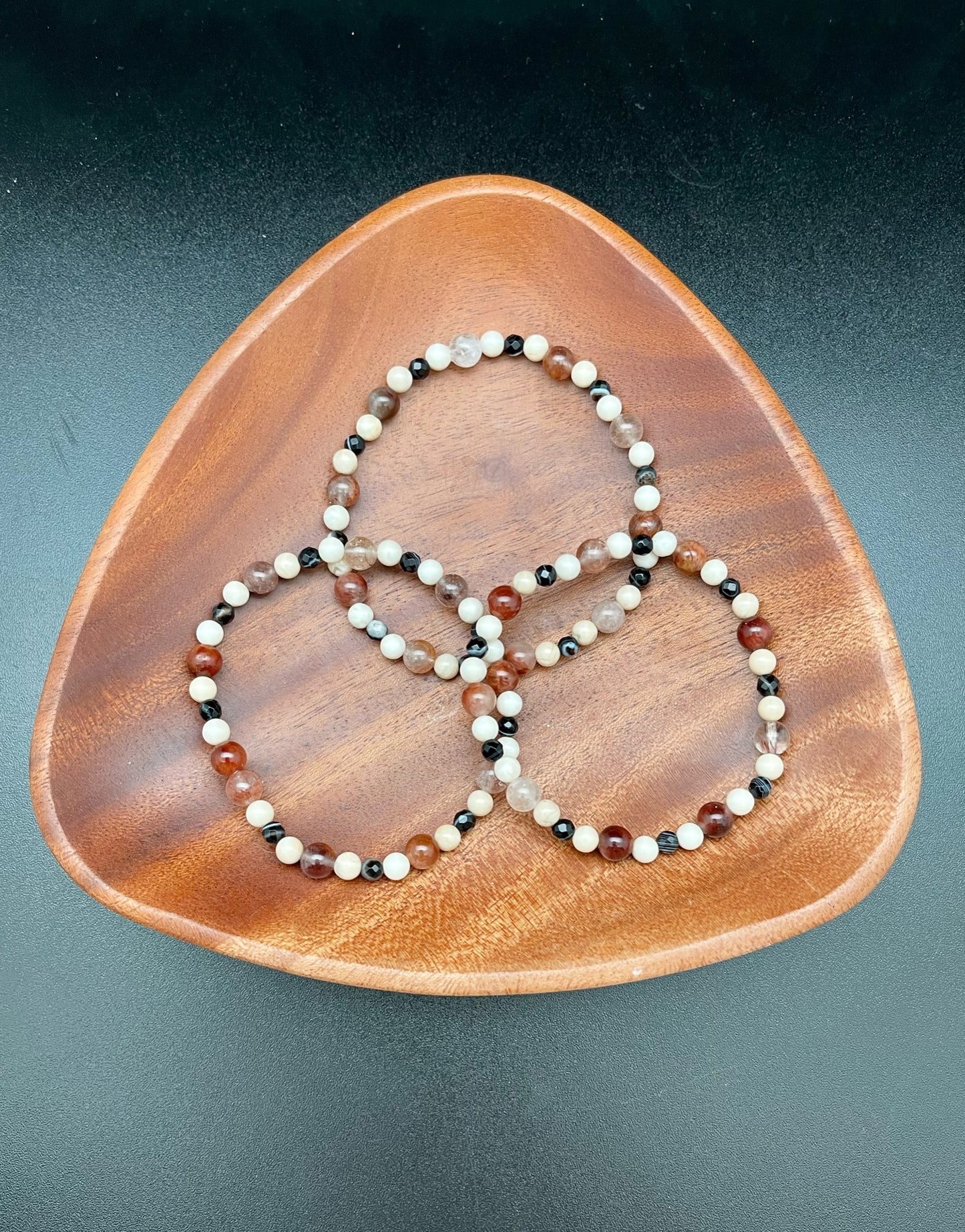 Rutile Quartz, Fossil Jasper, and Black Sardonyx Bracelet