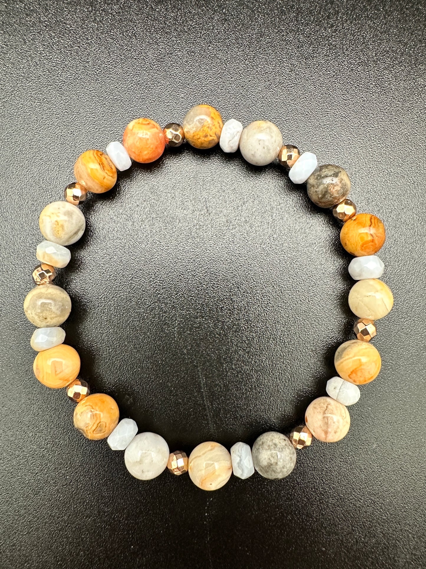 Crazy Lace Agate, Blue Lace Agate and Hematite Bracelet