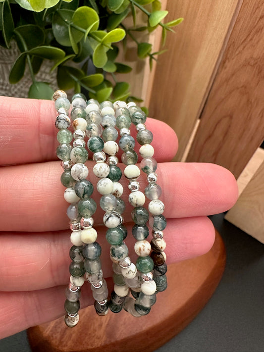 Moss Agate, Lemon Chrysoprase, and Silver Bracelet