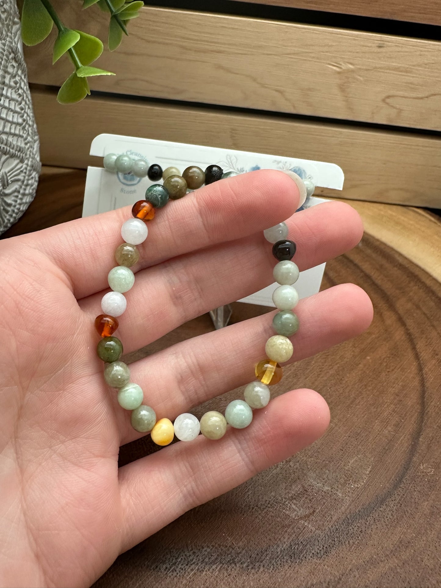 Burmese Jade and Amber Bracelet