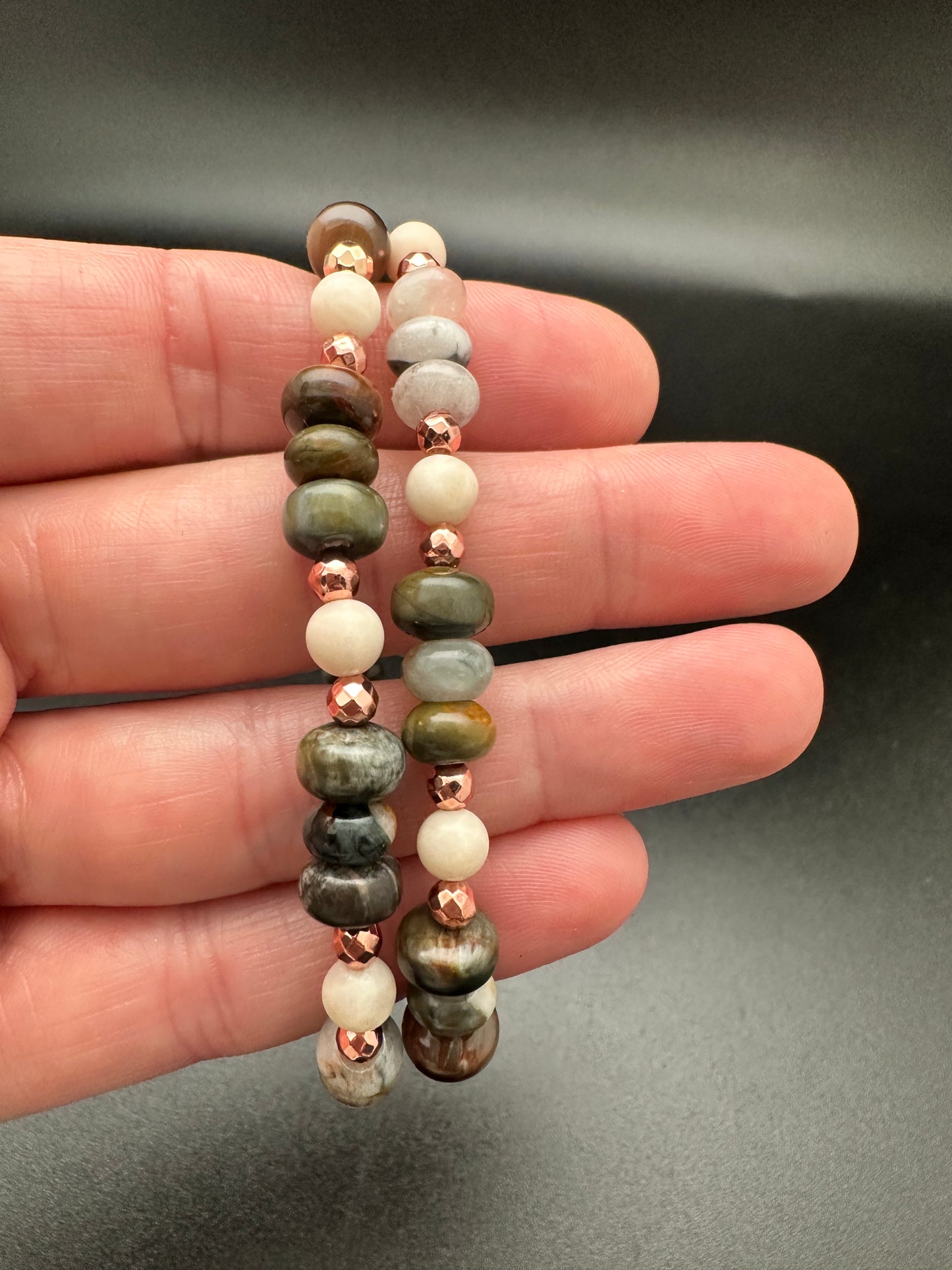 Mushroom Rhyolite, Fossil Jasper and Hematite Bracelet