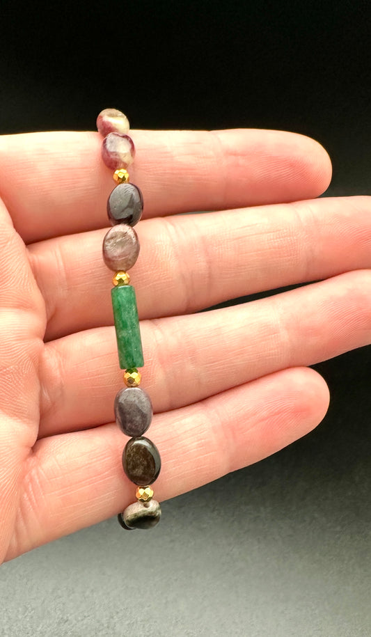 Watermelon Tourmaline, Hematite and Aventurine Bracelet