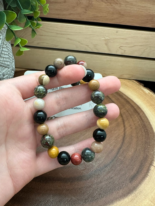 Dragonblood Stone, Mookiate and Jet Bracelet