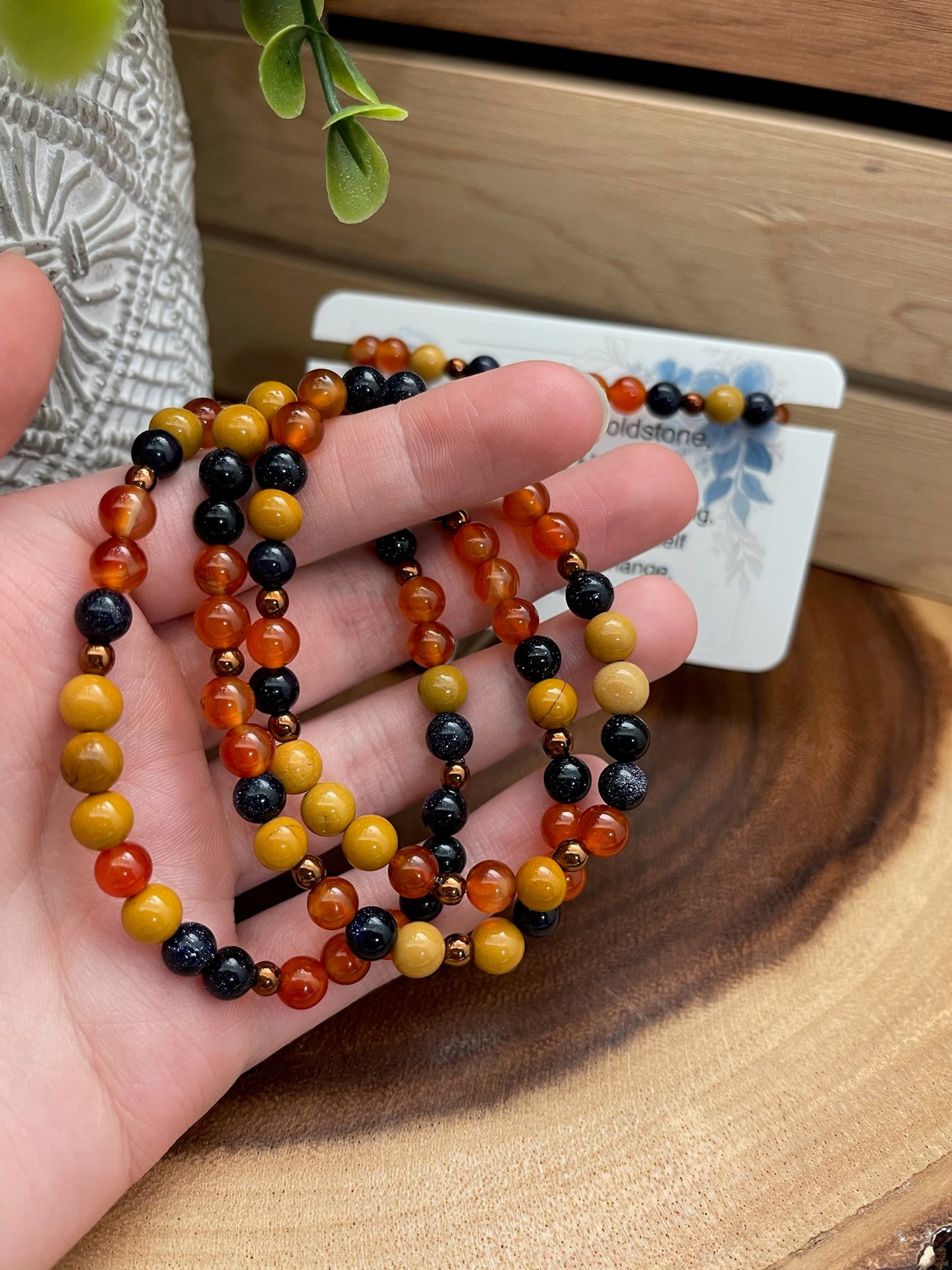 Mookiate, Blue Goldstone, Carnelian, & Hematite Bracelet