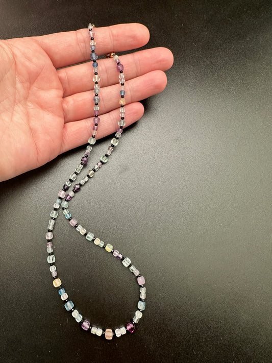 Fluorite and Obsidian Necklace 19 inches