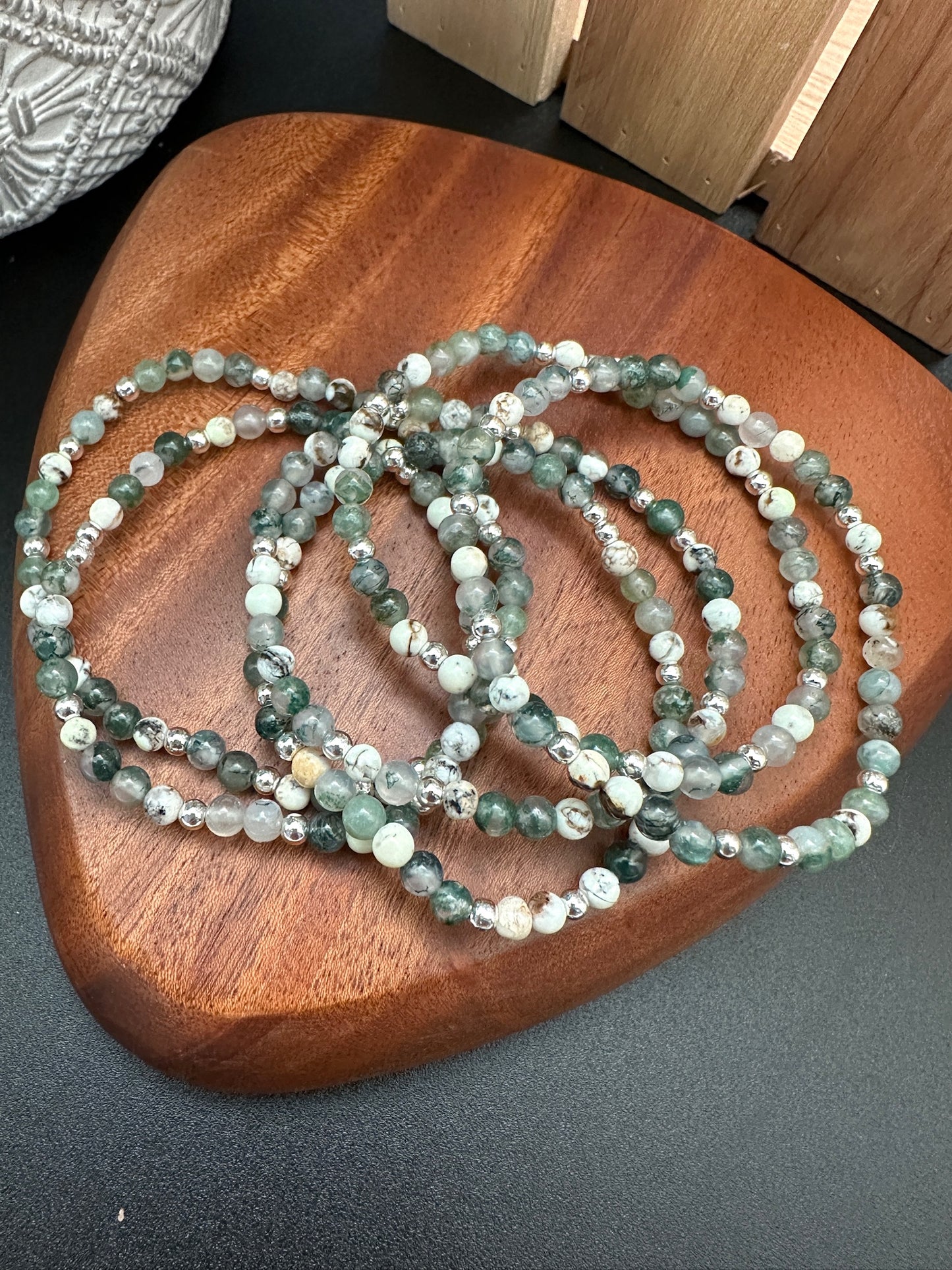 Moss Agate, Lemon Chrysoprase, and Silver Bracelet