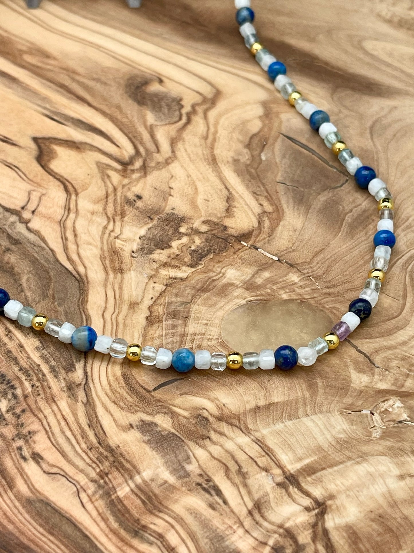 Lapis, Moonstone, Fluorite, and Hematite Necklace