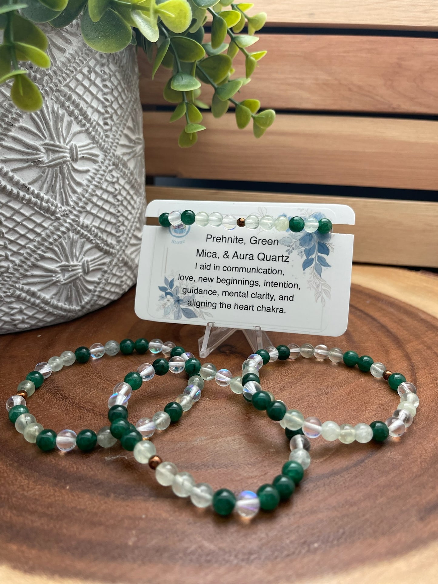 Prehnite, Green Mica, & Aura Quartz Bracelet