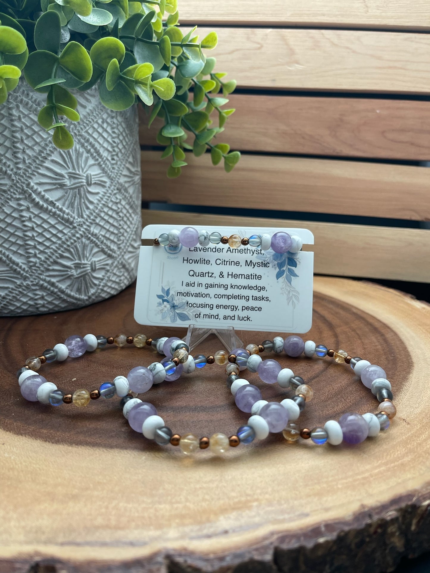 Lavender Amethyst, Howlite, Citrine, Mystic Quartz, and Hematite Bracelet