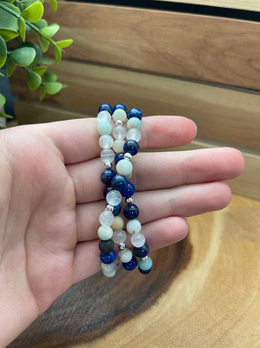 Lapis Lazuli, Amazonite, Satin Spar, and Hematite Bracelet