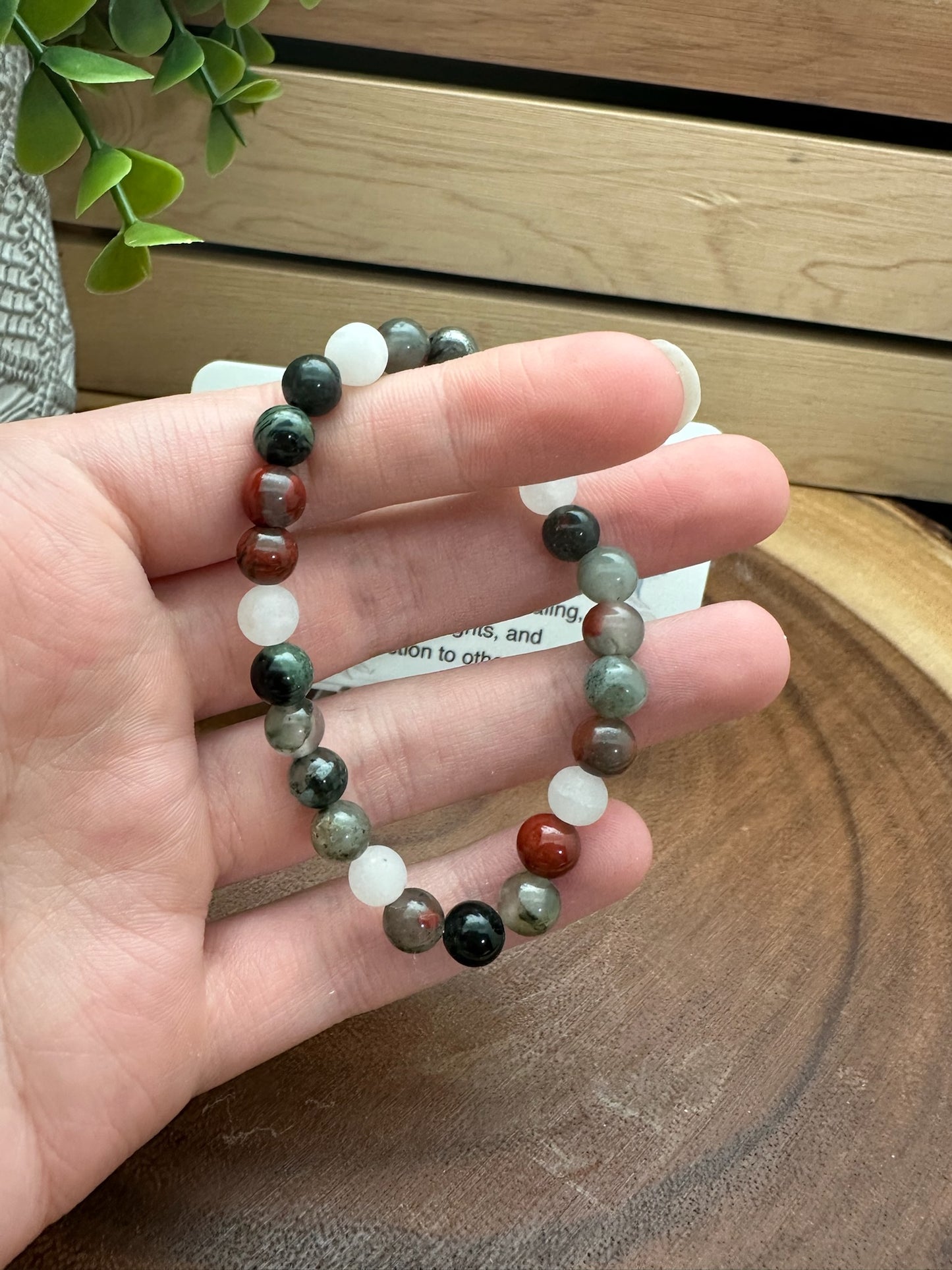 Bloodstone and Matte White Jade Bracelet