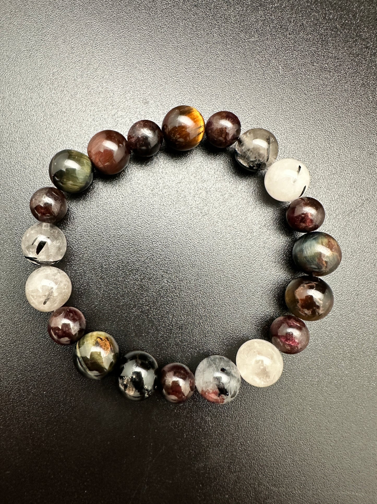 Tigers Eye, Tourmalated Quartz and Garnet Bracelet