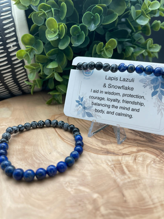 Lapis Lazuli and Snowflake Obsidian Bracelet