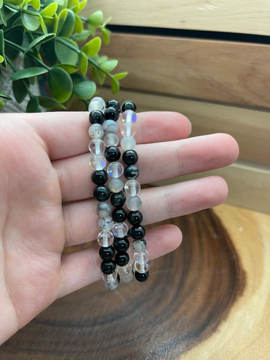 Aura Quartz, Spider Web Jasper, and Tourmaline Bracelet