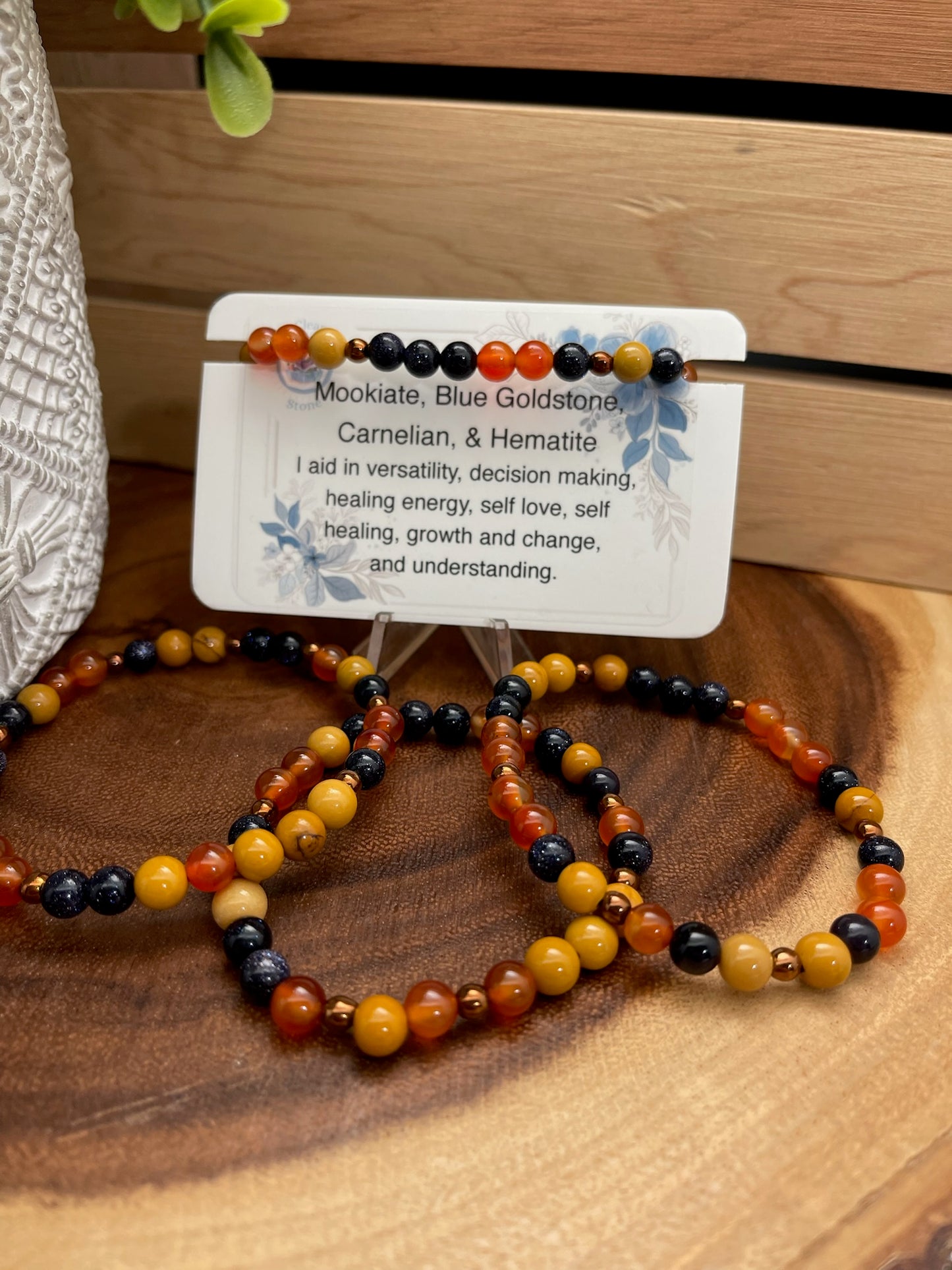 Mookiate, Blue Goldstone, Carnelian, & Hematite Bracelet