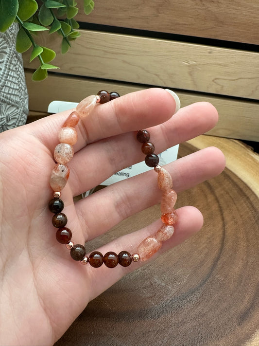 Sunstone, Hessenite Garnet and Hematite Bracelet