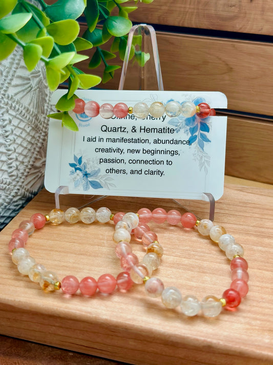 Citrine, Cherry Quartz, and Hematite Bracelet