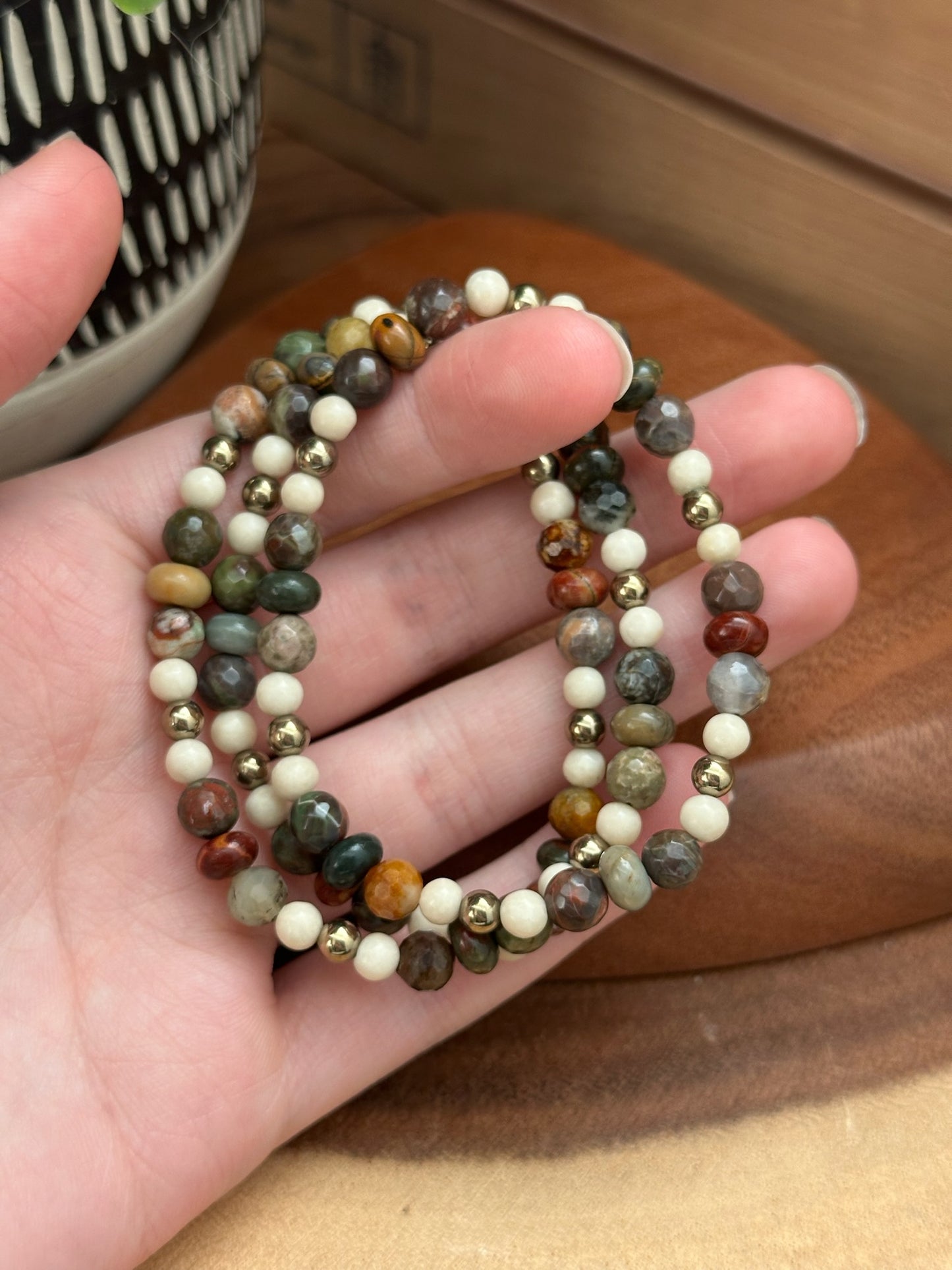 Fossil Jasper, Mushroom Rhyolite, Fancy Jasper, & Hematite Bracelet