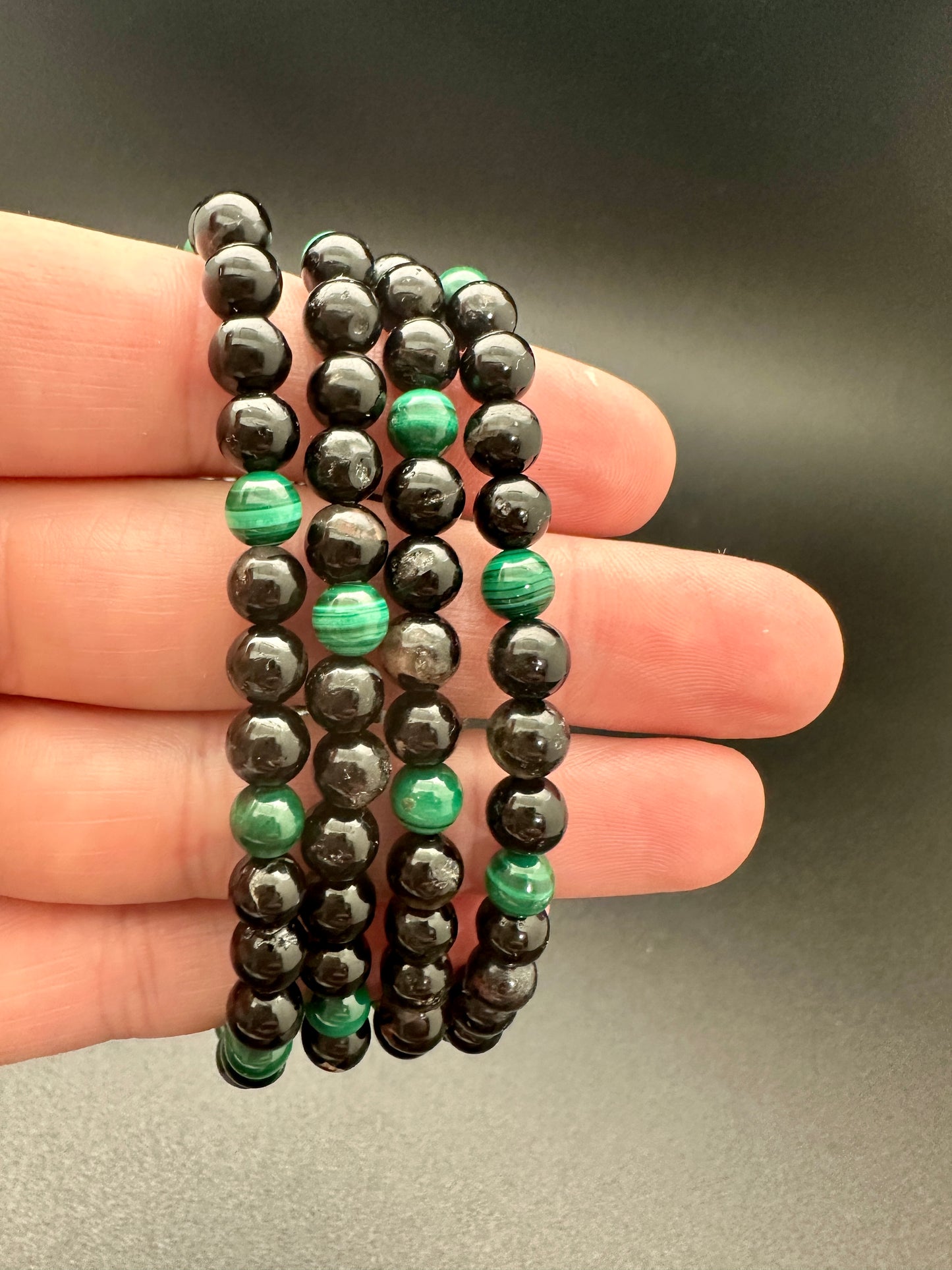 Calico Tourmaline and Malachite Bracelet