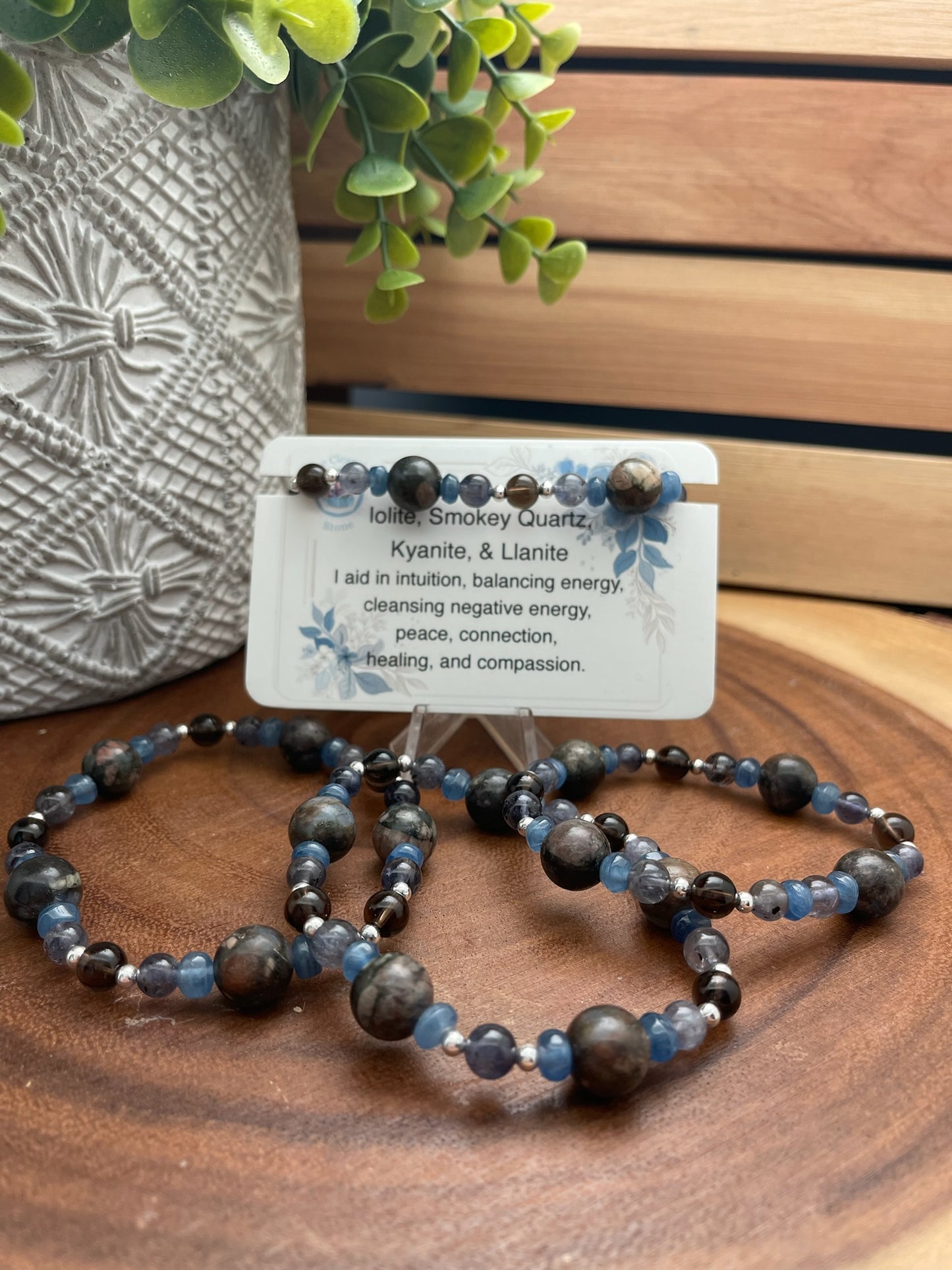 Iolite, Smokey Quartz, Kyanite, and Llanite Bracelet