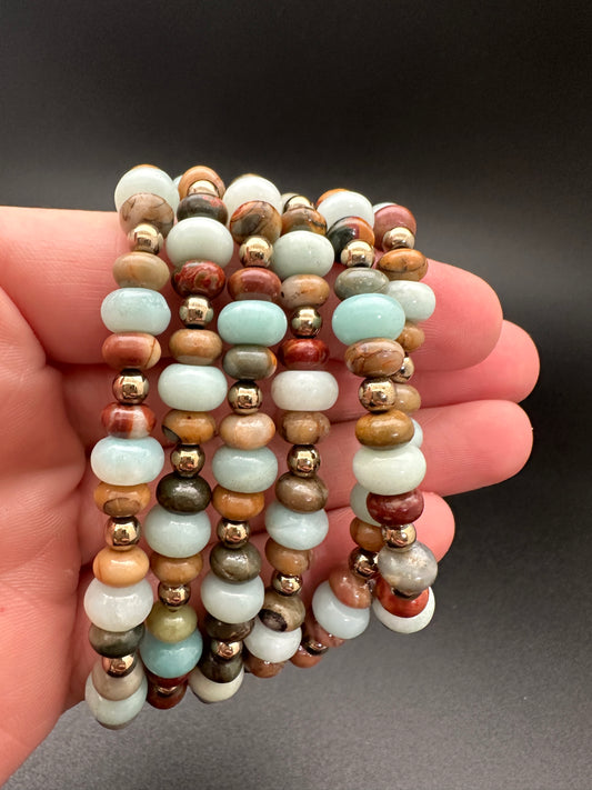 Fancy Jasper, Amazonite and Hematite Bracelet