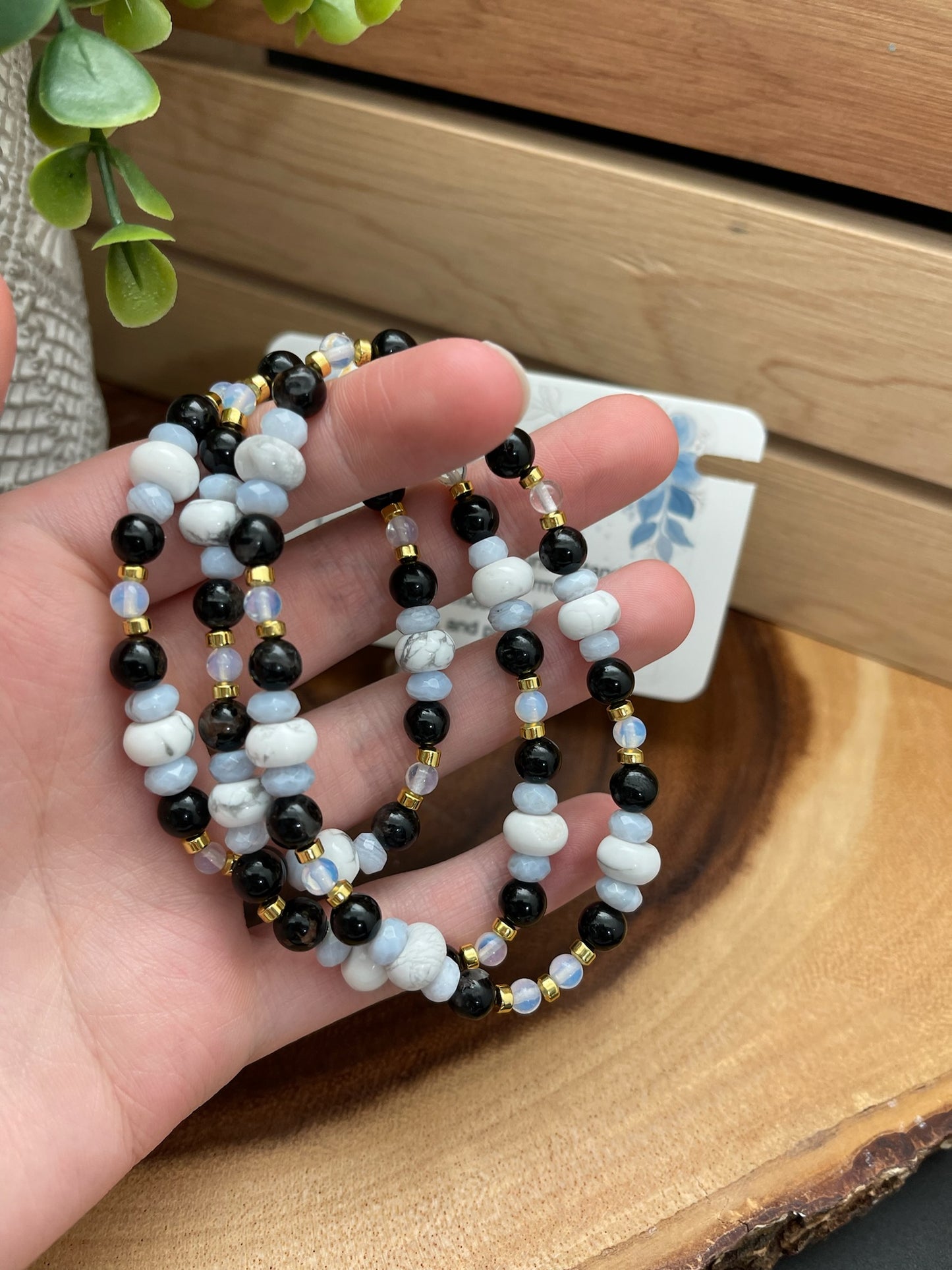 Blue Lace Agate, Calico Tourmaline, Howlite, and Opalite Bracelet