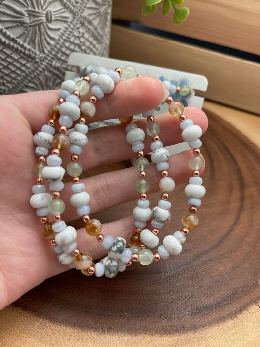 Prehnite, Citrine, Blue Lace Agate, Howlite, and Hematite Bracelet