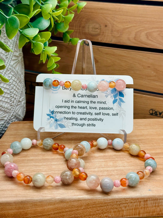 Beryl, Rhodochrosite, and Carnelian Bracelet