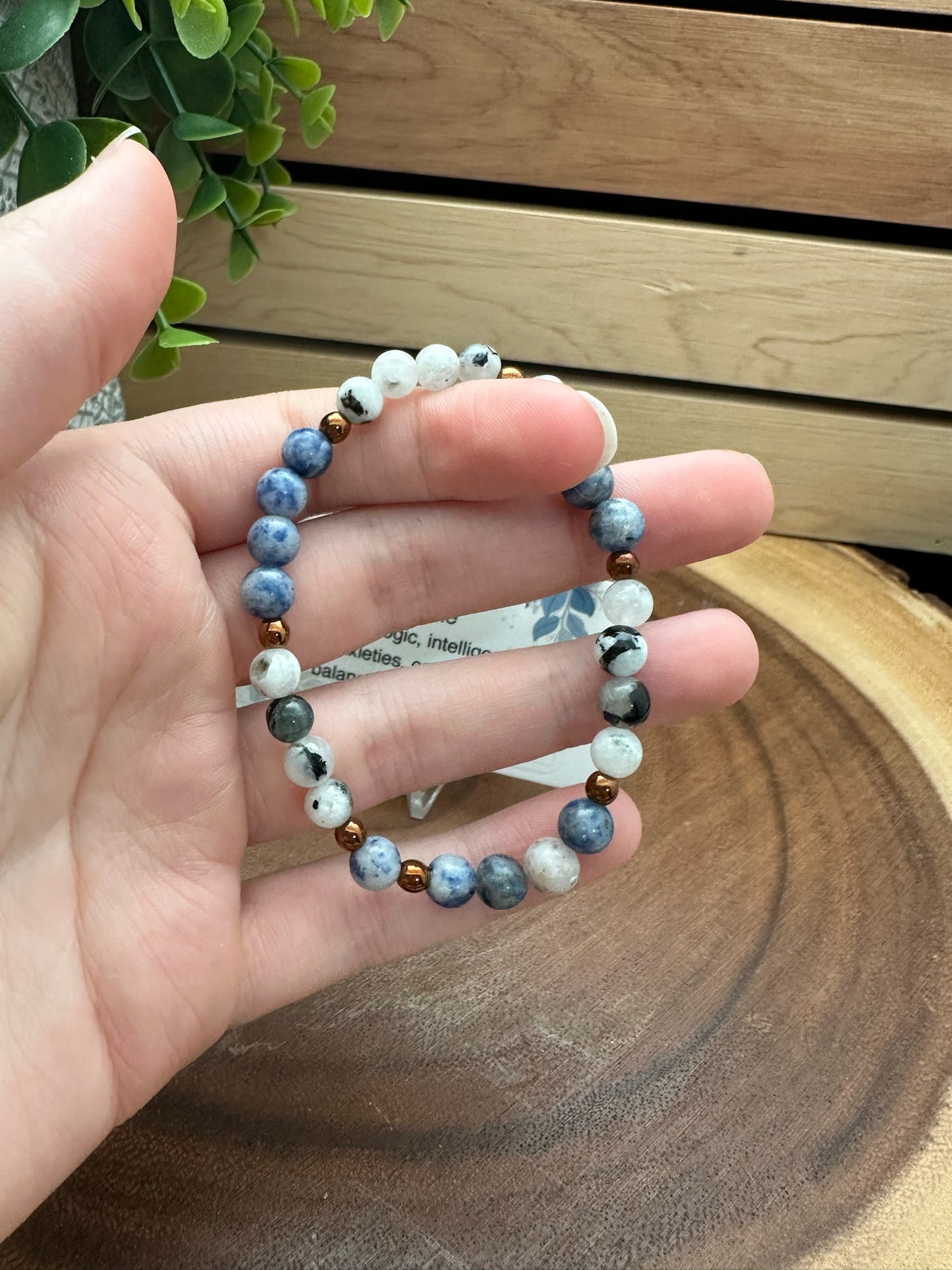 Snowflake Sodalite, Tourmalated Moonstone and Hematite Bracelet