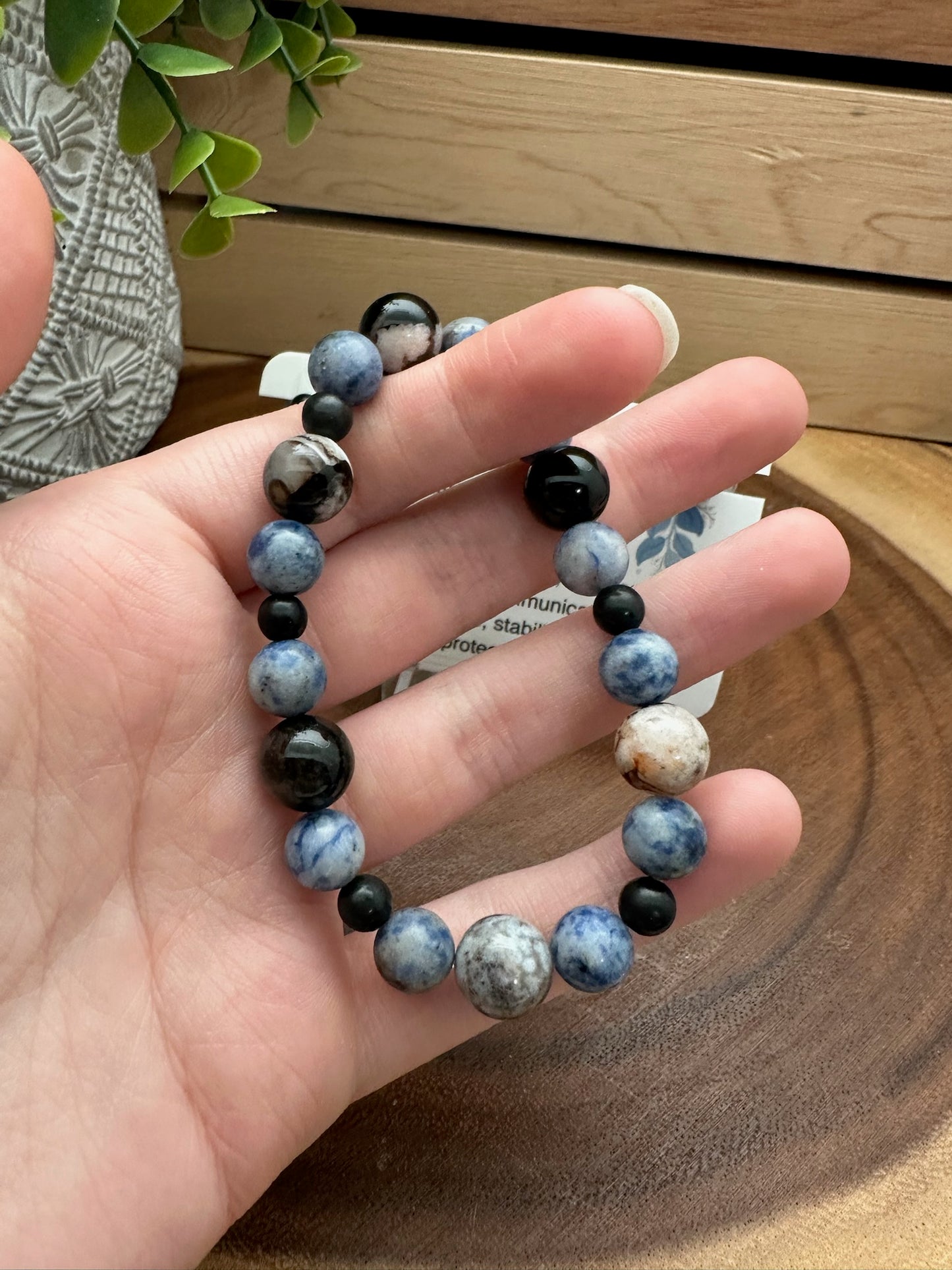 Snowflake Sodalite, Shungite and Calico Tourmaline Bracelet