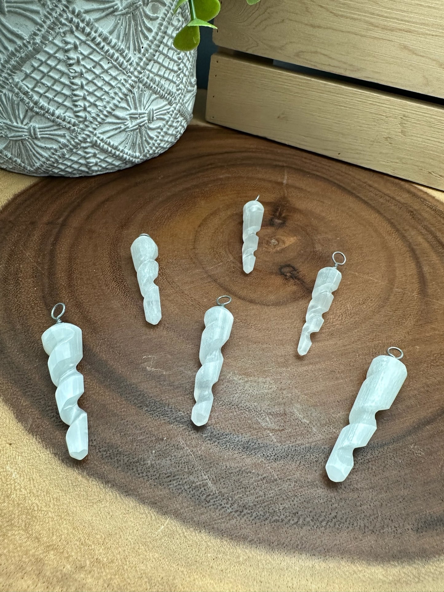 Selenite Spiral Pendants