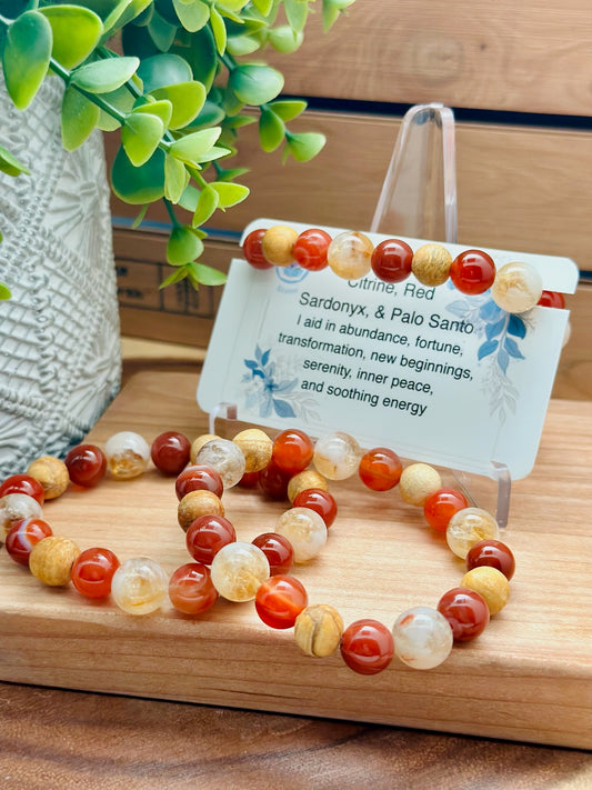 Citrine, Red Sardonyx, and Palo Santo Bracelet
