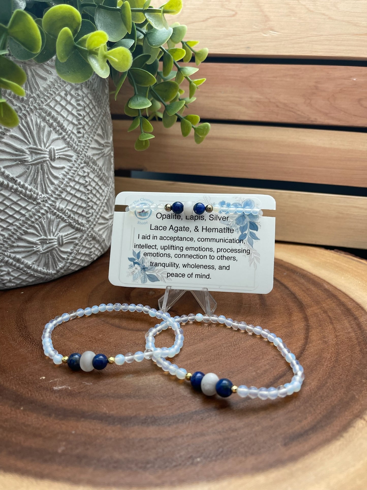 Opalite, Lapis, Silver Lace Agate, & Hematite Bracelet