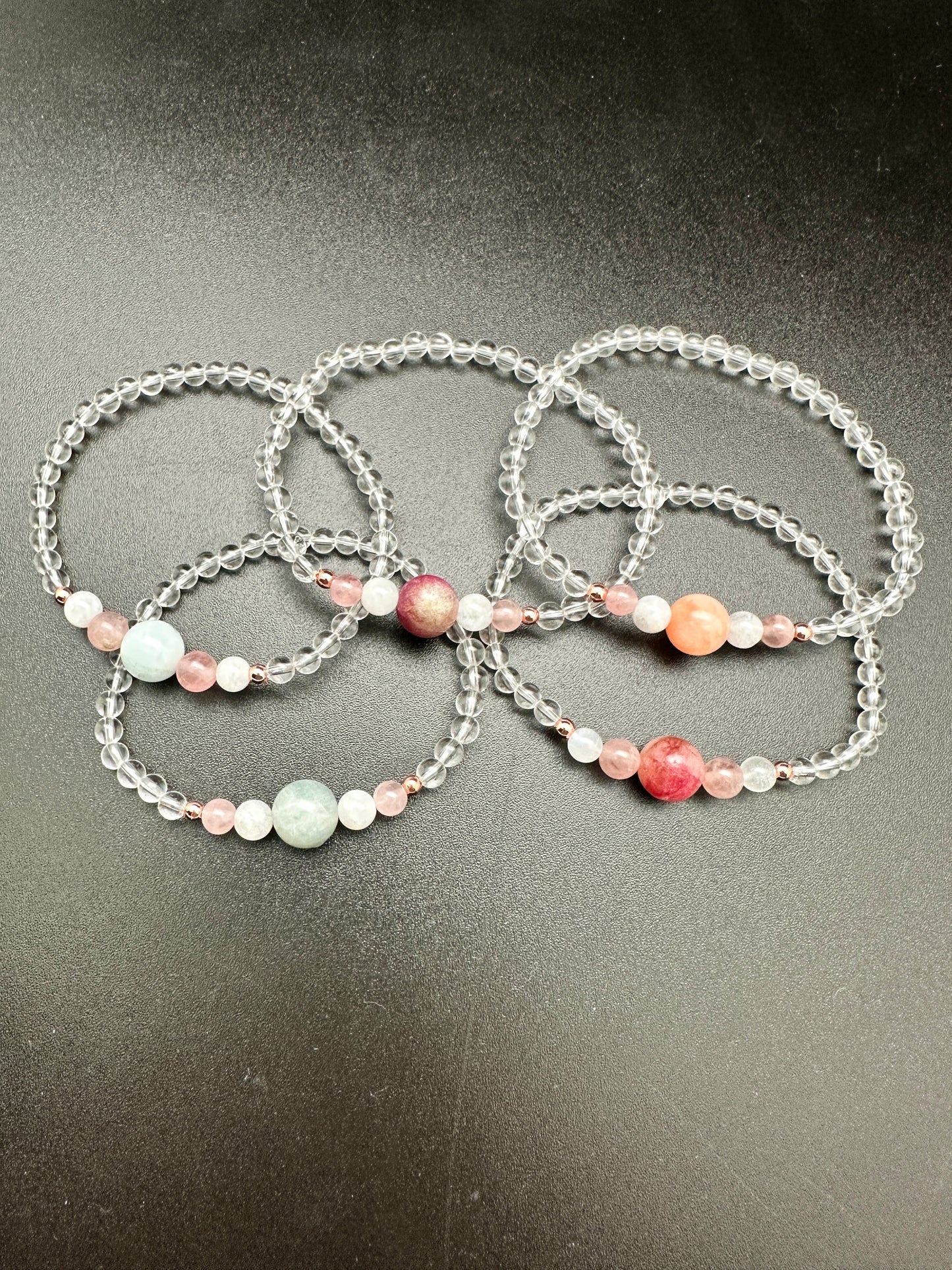 Clear Quartz, Moonstone, Beryl, Rose Quartz and Hematite Bracelet