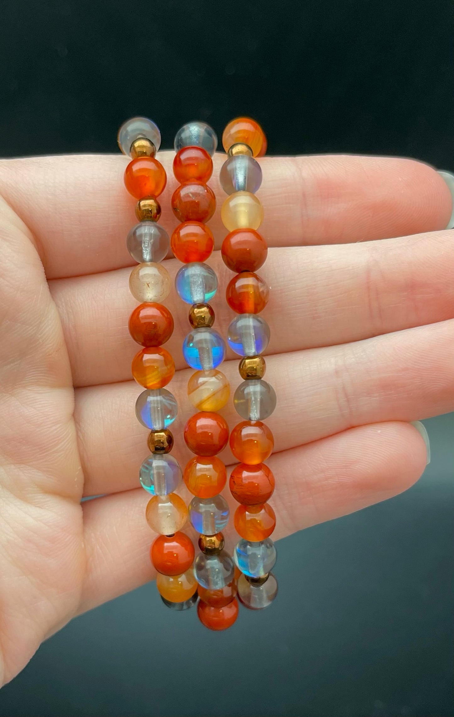 Matte Red Jasper, Blue Lace Agate and Hematite Bracelet