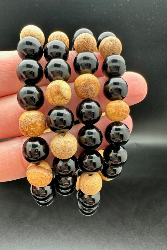 Palo Santo and Rainbow Obsidian Bracelet