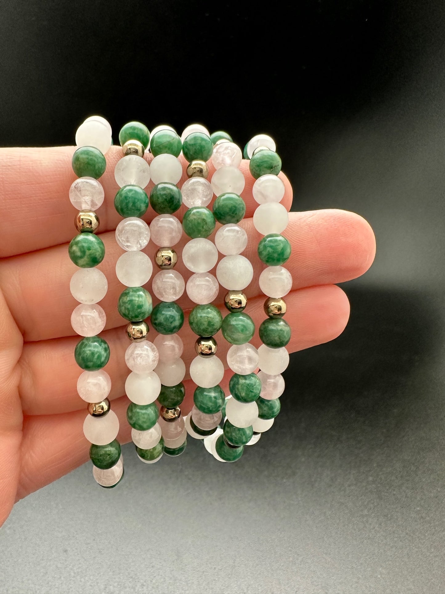 African Jade, White Jade and Rose Quartz Bracelet