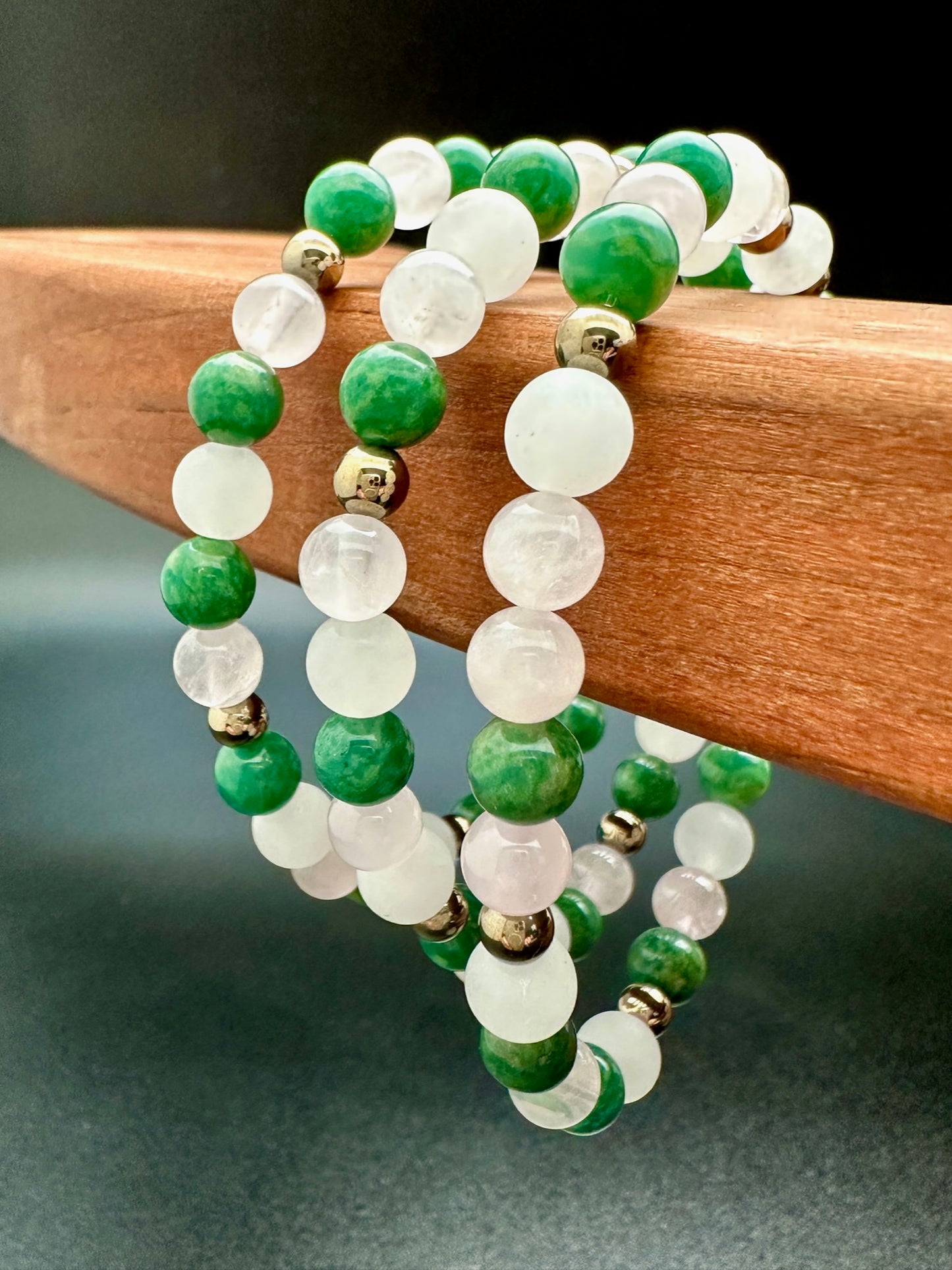 African Jade, White Jade and Rose Quartz Bracelet