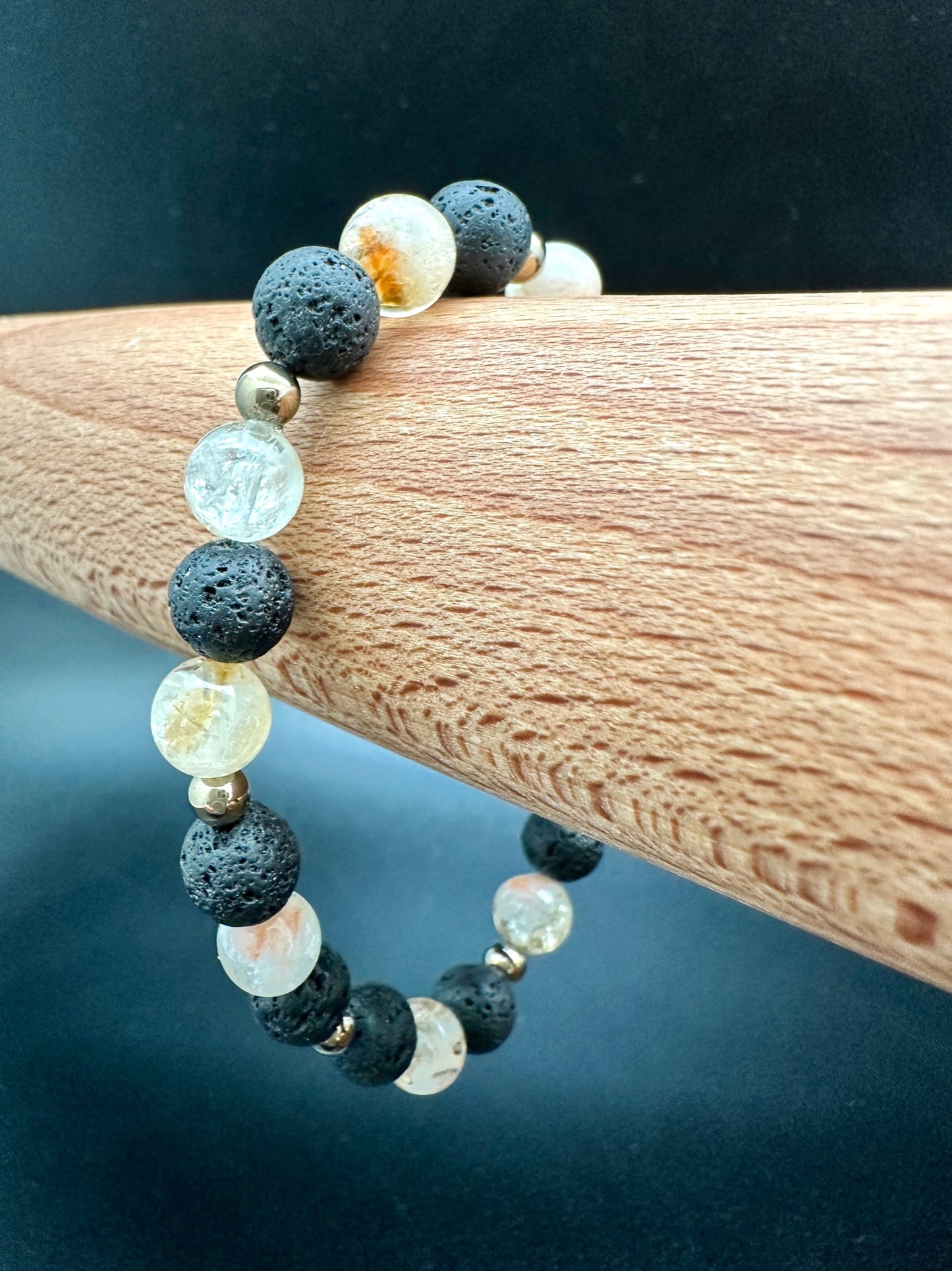 Citrine, Black Lava and Hematite Bracelet