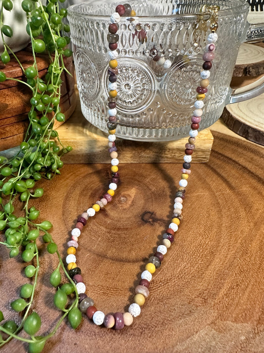 Mookiate, Watermelon Tourmaline and White Lava Necklace