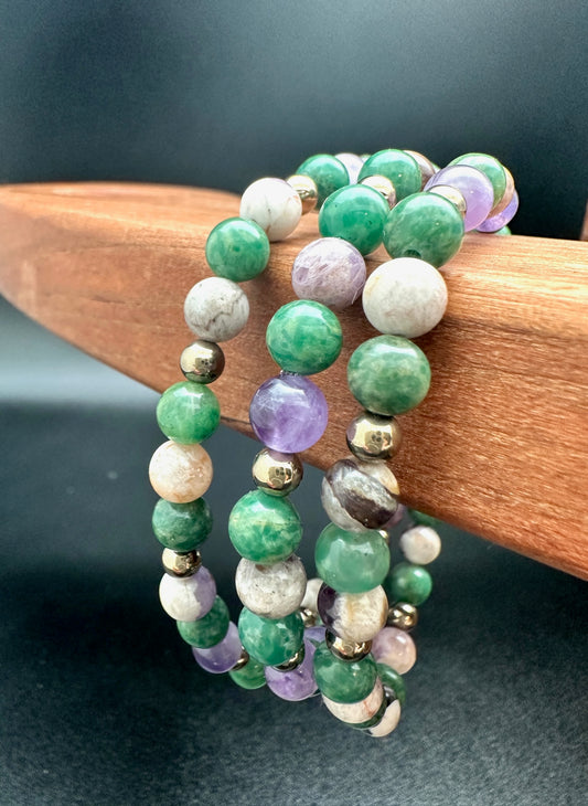 African Jade, Chevron Amethyst and Hematite Bracelet