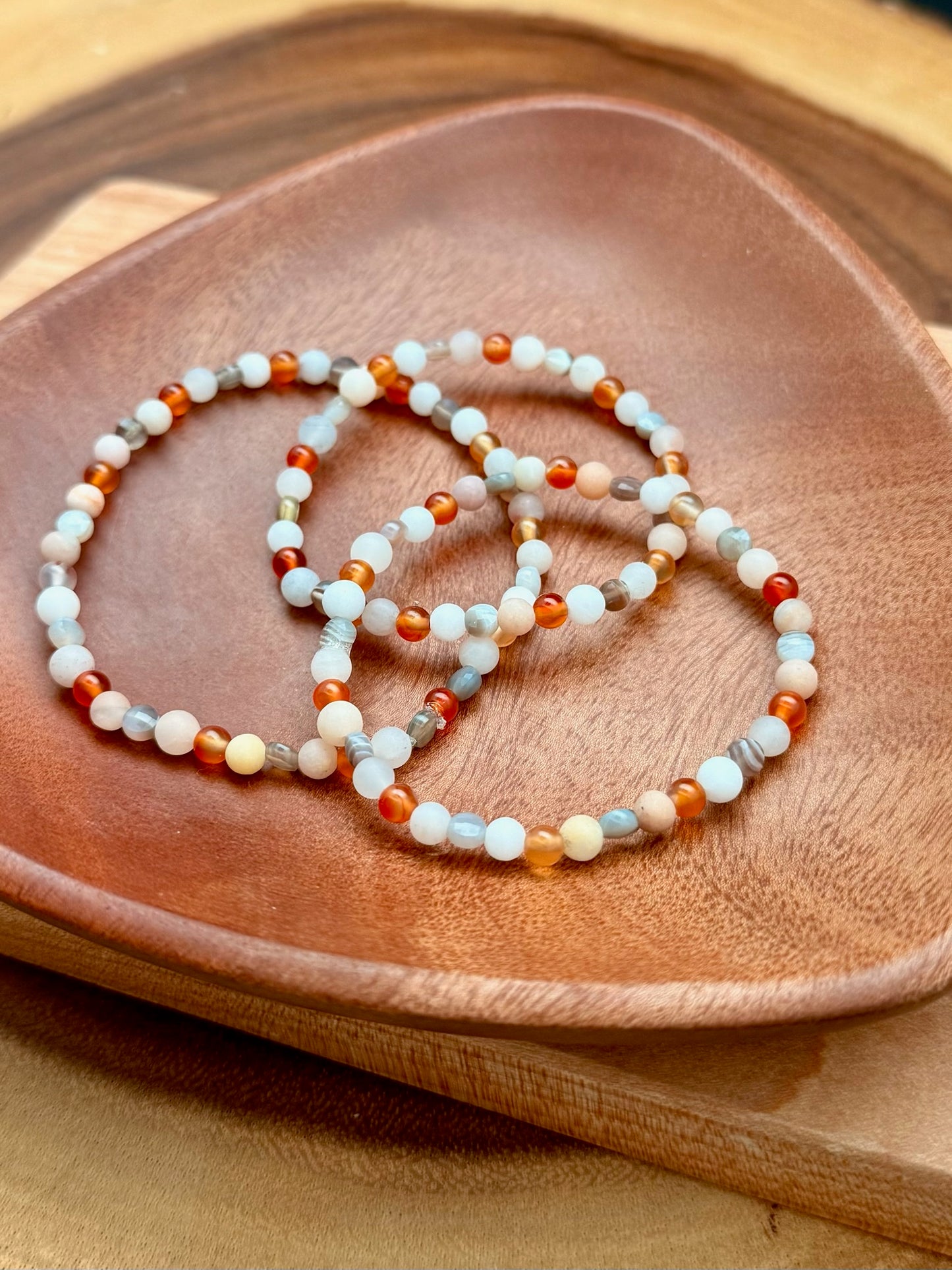White Lace Agate, Watermelon Tourmaline, Peach Aventurine, & Carnelian Bracelet