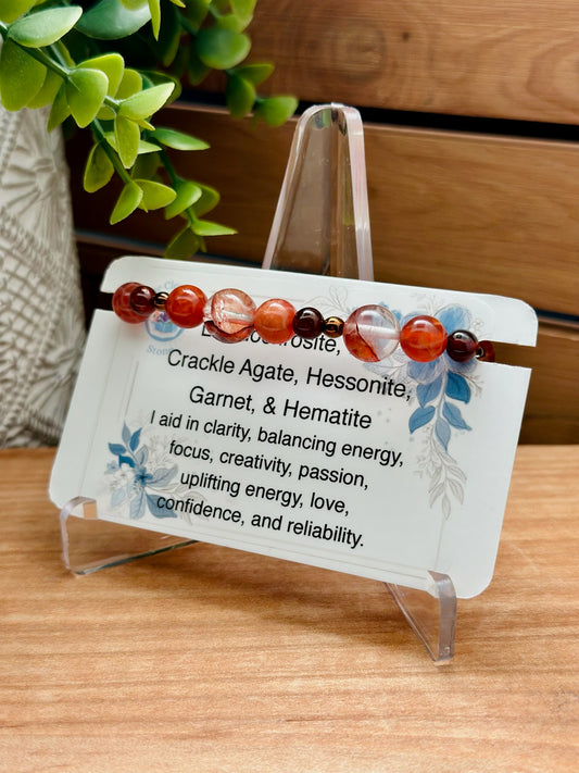 Lepidochrosite, Fire Crackle Agate, Hessonite Garnet, and Hematite Bracelet