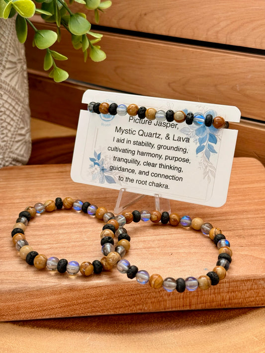 Picture Jasper, Mystic Quartz, & Lava Bracelet
