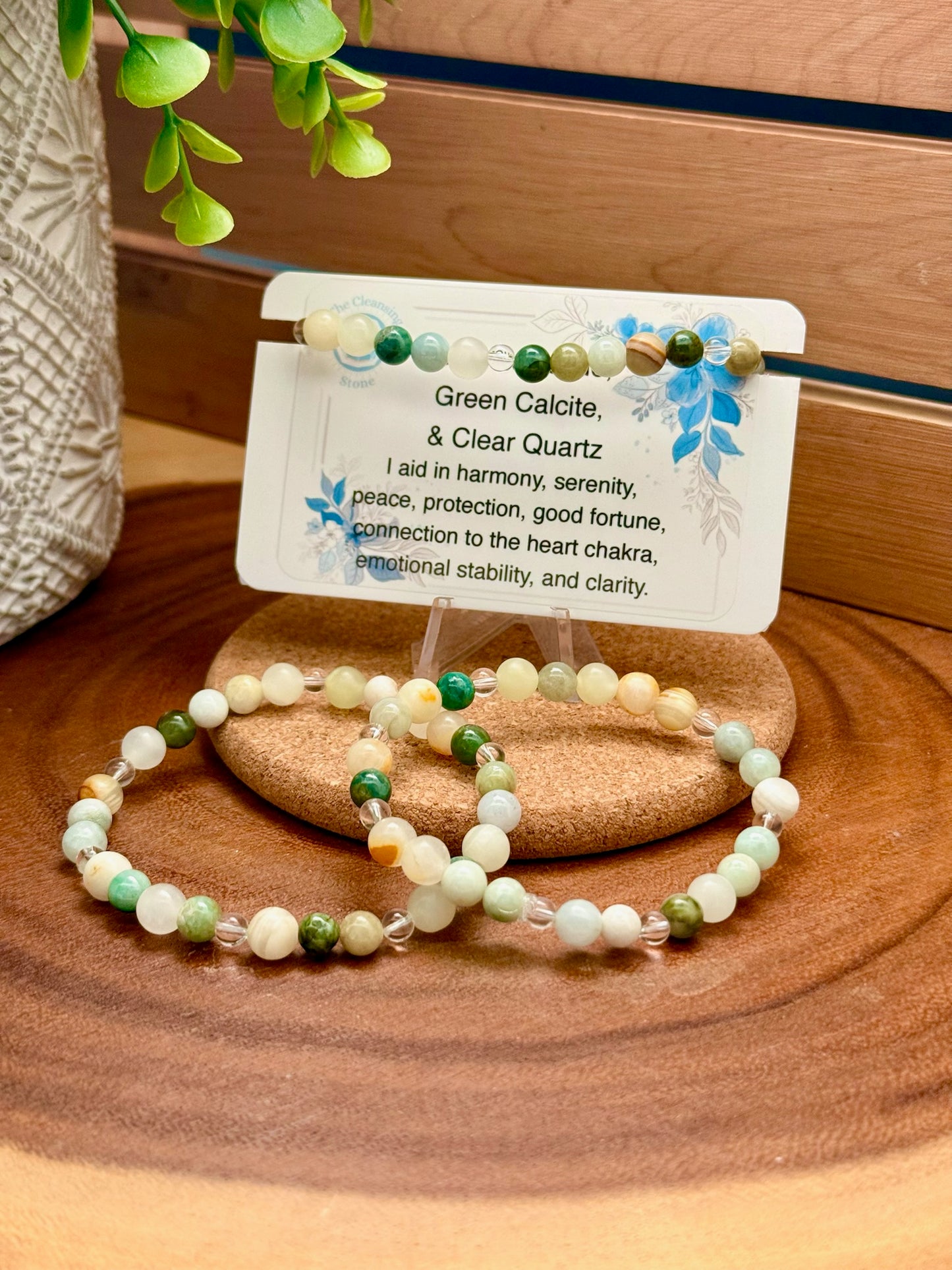 Burmese Jade, Green Calcite, and Clear Quartz Bracelet