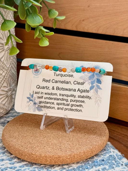 Turquoise, Red Carnelian, Clear Quartz, & Botswana Agate Bracelet